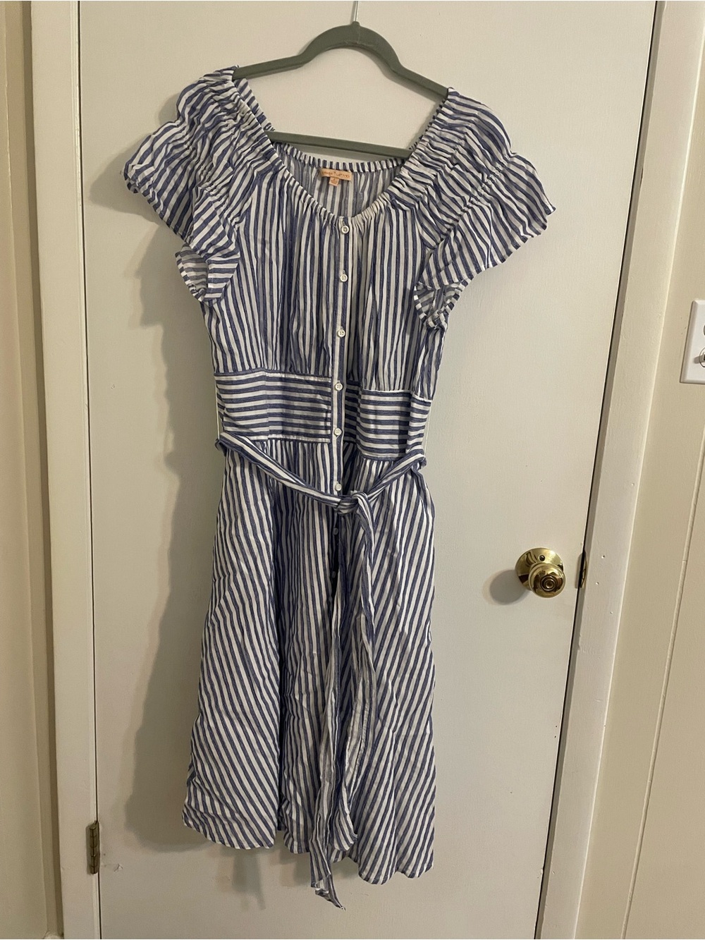 Gibson Latimer Blue and White Striped Midi Dress